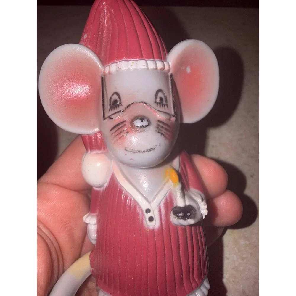 Vintage Christmas Mouse Stocking Hanger Red Nightgown Candle OS